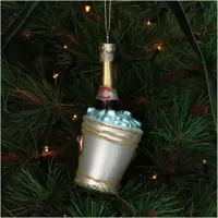 HD Collection glazen kerst ornament champagnefles in emmer 13.5cm goud - afbeelding 3