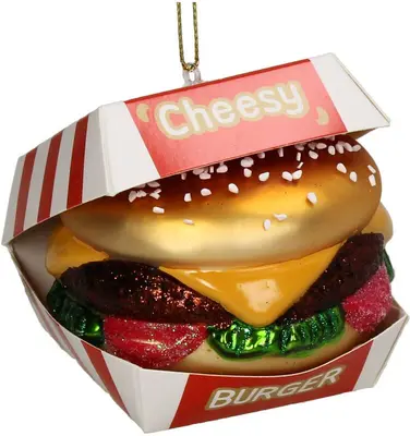 HD Collection glazen kerst ornament cheeseburger 8.5cm multi