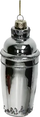 HD Collection glazen kerst ornament cocktail shaker 12.5cm zilver