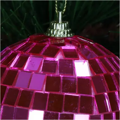 HD Collection glazen kerst ornament discobal 10cm roze  - afbeelding 3