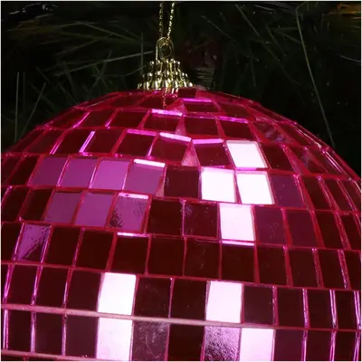 HD Collection glazen kerst ornament discobal 14cm roze  - afbeelding 3