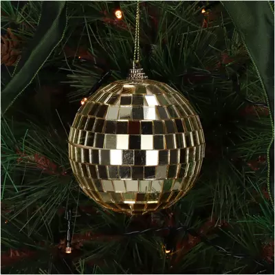 HD Collection glazen kerst ornament discobal 8cm goud  - afbeelding 3