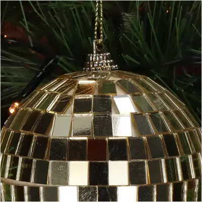 HD Collection glazen kerst ornament discobal 8cm goud  - afbeelding 4