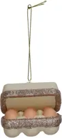 HD Collection glazen kerst ornament doos met eieren 6.5cm bruin - afbeelding 4