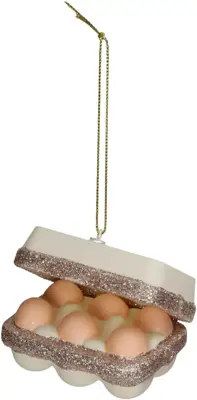 HD Collection glazen kerst ornament doos met eieren 6.5cm bruin - afbeelding 1