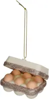 HD Collection glazen kerst ornament doos met eieren 6.5cm bruin - afbeelding 1