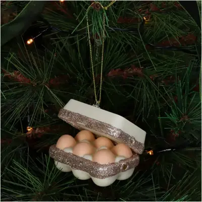 HD Collection glazen kerst ornament doos met eieren 6.5cm bruin - afbeelding 2