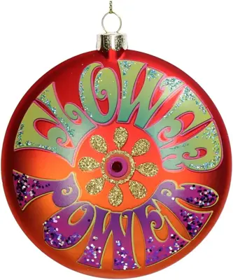 HD Collection glazen kerst ornament flower power 11cm oranje