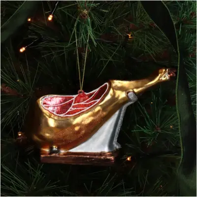 HD Collection glazen kerst ornament ham 7.5cm goud - afbeelding 2