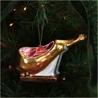 HD Collection glazen kerst ornament ham 7.5cm goud - afbeelding 2