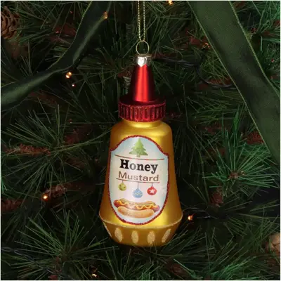 HD Collection glazen kerst ornament honingmosterd saus 13.5cm geel - afbeelding 3