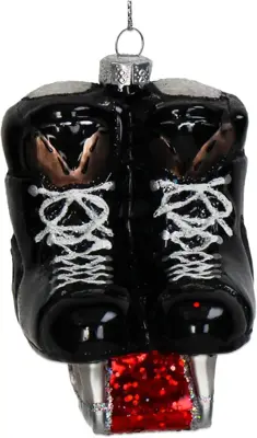 HD Collection glazen kerst ornament ijshockeyschaatsen 9cm zwart