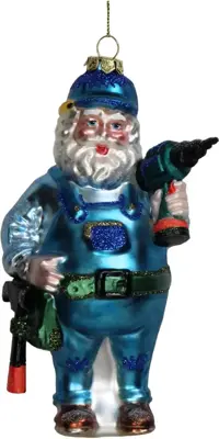 HD Collection glazen kerst ornament kerstman bouwvakker 14cm blauw