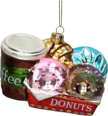 HD Collection glazen kerst ornament koffie met donuts 7cm multi
