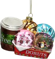 HD Collection glazen kerst ornament koffie met donuts 7cm multi kopen?