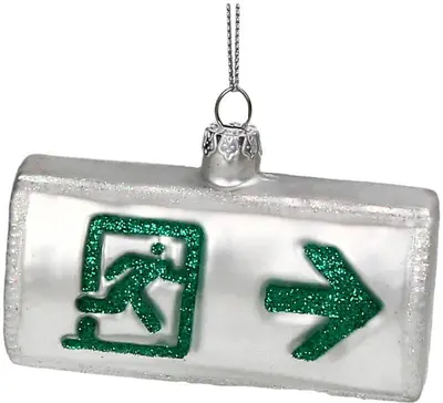 HD Collection glazen kerst ornament nooduitgang 6cm groen, wit