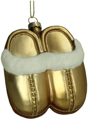 HD Collection glazen kerst ornament pantoffels 10cm goud
