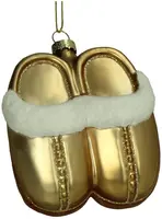 HD Collection glazen kerst ornament pantoffels 10cm goud - afbeelding 1