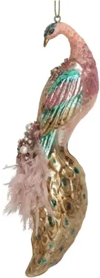 HD Collection glazen kerst ornament pauw 18cm multi