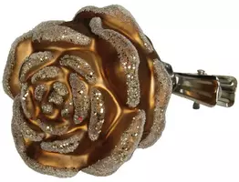 HD Collection glazen kerst ornament roos op clip 7cm oker  - afbeelding 1