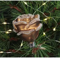 HD Collection glazen kerst ornament roos op clip 7cm oker  - afbeelding 3