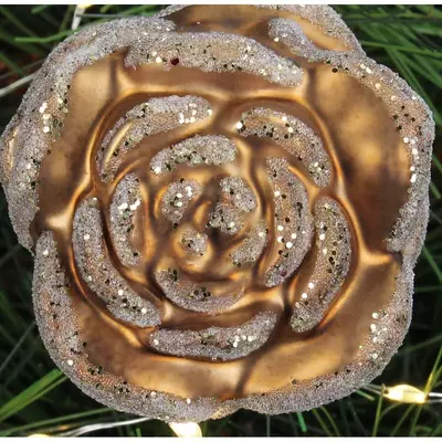 HD Collection glazen kerst ornament roos op clip 7cm oker  - afbeelding 4