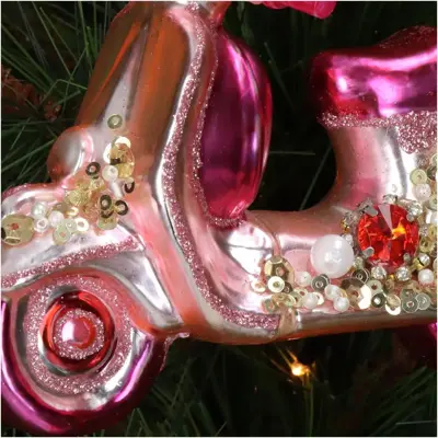 HD Collection glazen kerst ornament scooter 11cm roze - afbeelding 4