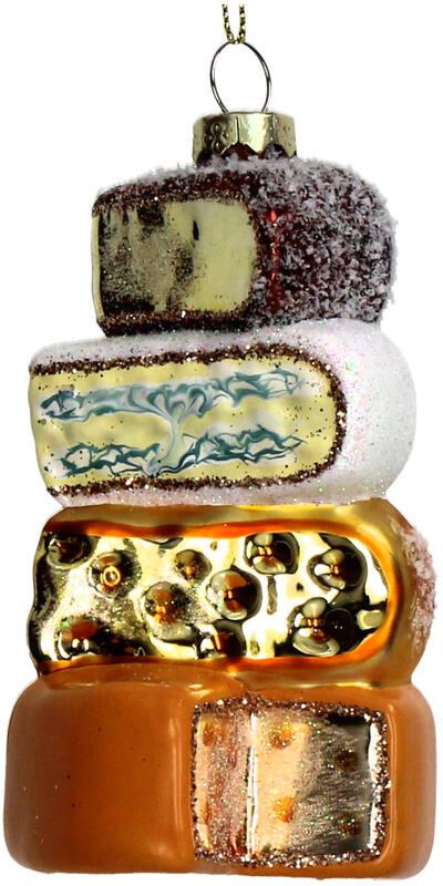 HD Collection glazen kerst ornament stapel kaas 11.5cm multi - afbeelding 2