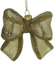 HD Collection glazen kerst ornament strik glitter 10cm goud kopen?