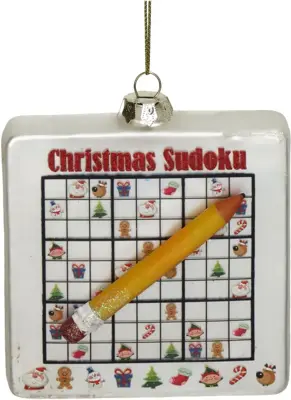 HD Collection glazen kerst ornament sudoku 9.5cm wit