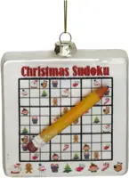 HD Collection glazen kerst ornament sudoku 9.5cm wit kopen?