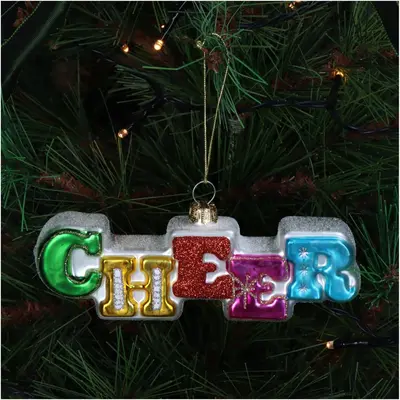 HD Collection glazen kerst ornament tekst 'cheers' 4.5cm multi  - afbeelding 3