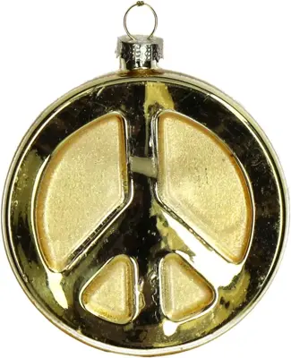 HD Collection glazen kerst ornament vredesteken 9.5cm goud