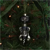 HD Collection glazen kerst ornament wijnopener 14cm zwart  - afbeelding 2