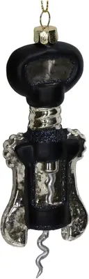 HD Collection glazen kerst ornament wijnopener 14cm zwart  - afbeelding 4