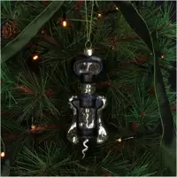 HD Collection glazen kerst ornament wijnopener 14cm zwart - afbeelding 2