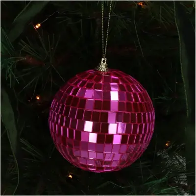 HD Collection glazen kerstbal discobal 10cm roze - afbeelding 2