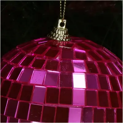 HD Collection glazen kerstbal discobal 10cm roze - afbeelding 3