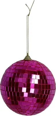 HD Collection glazen kerstbal discobal 12cm roze - afbeelding 1