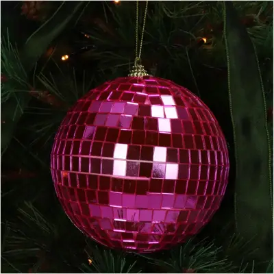 HD Collection glazen kerstbal discobal 12cm roze - afbeelding 2