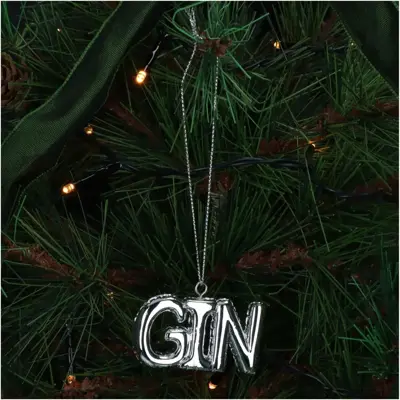 HD Collection kunststof kerst ornament tekst 'gin' 3.5cm zilver  - afbeelding 2