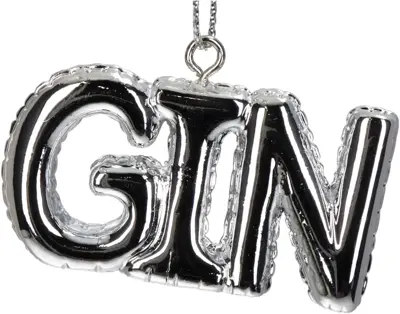 HD Collection kunststof kerst ornament tekst 'gin' 3.5cm zilver  - afbeelding 4