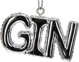 HD Collection kunststof kerst ornament tekst 'gin' 3.5cm zilver  - afbeelding 4