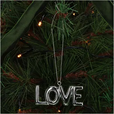 HD Collection kunststof kerst ornament tekst 'love' 3.5cm zilver  - afbeelding 2