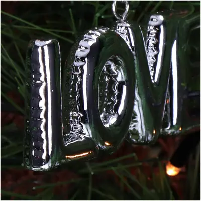 HD Collection kunststof kerst ornament tekst 'love' 3.5cm zilver  - afbeelding 3