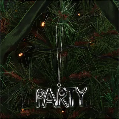 HD Collection kunststof kerst ornament tekst 'party' 3.5cm zilver  - afbeelding 2