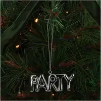 HD Collection kunststof kerst ornament tekst 'party' 3.5cm zilver  - afbeelding 2