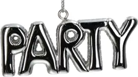 HD Collection kunststof kerst ornament tekst 'party' 3.5cm zilver  - afbeelding 4