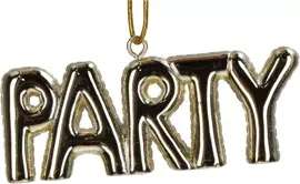 HD Collection kunststof kerst ornament tekst 'party' 3cm goud  - afbeelding 5