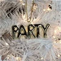 HD Collection kunststof kerst ornament tekst 'party' 3cm goud  - afbeelding 2